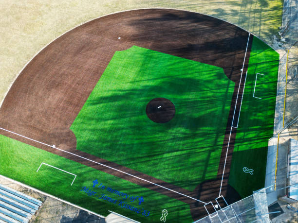 istock Drone View Captures New Artificial Turf Baseball Field With Fresh Design and Vibrant Colors 2194863700