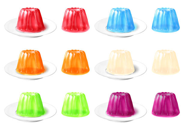 istock 6 types of glossy and elastic jelly: strawberry, orange, melon, soda, grape, apple 2194865920