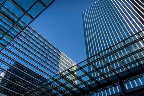Looking up at city buildings
