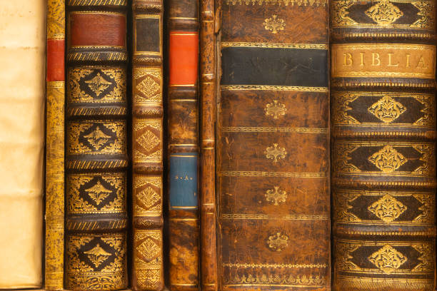 istock Ornate vintage book spines with leather bindings 2194867451