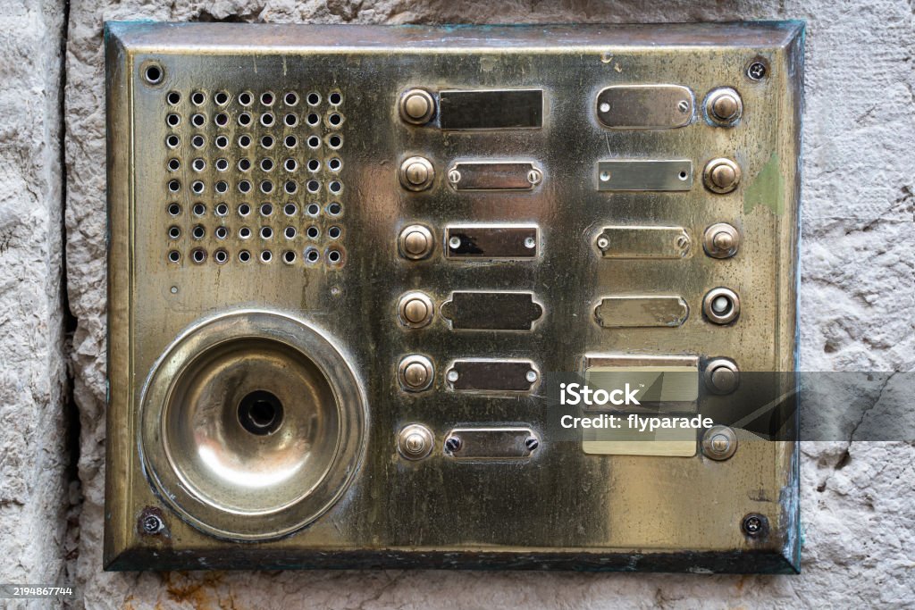 Intercom Console Panel Vintage Brass Intercom Panel With Textured Surface Stock Photo ...
