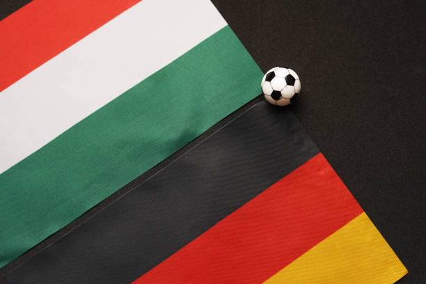 istock Hungary vs Germany, Football match with national flags 2194870117