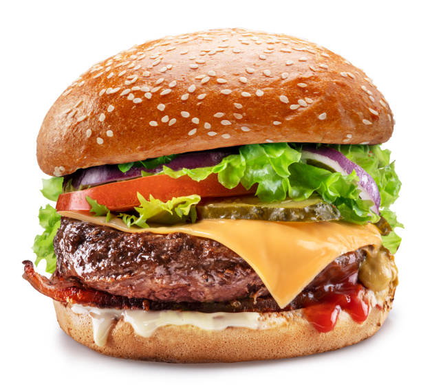 istock Appetizing cheeseburger with two patties close up on white background. File contains clipping path. 2194876049