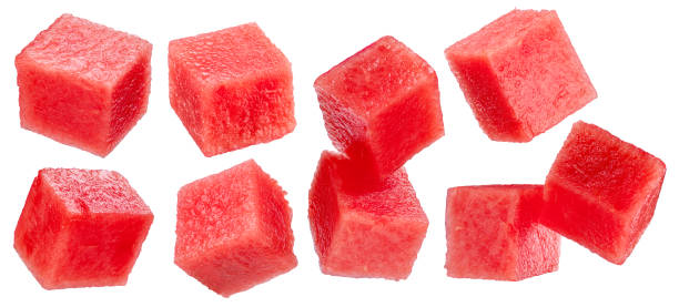 istock Set of watermelon cubes isolated on white background. File contains clipping paths. 2194876270