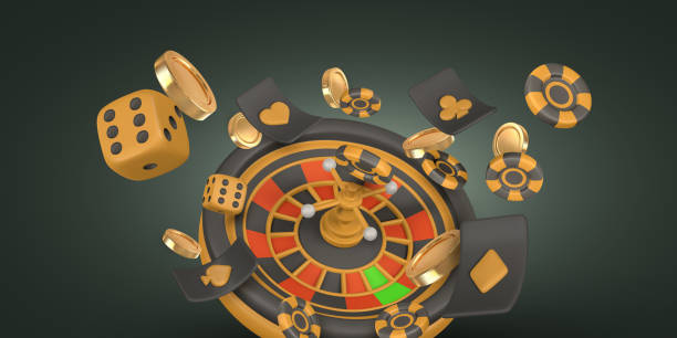 istock Realistic 3d casino game concept. Roulette wheel, poker chips, dice. Gambling concept. Vector illustration 2194876344
