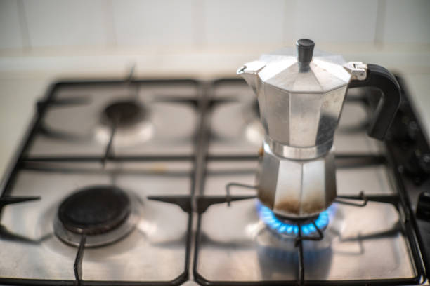 istock Stovetop Coffee Maker on Gas Stove Brewing a Hot Beverage 2194878858
