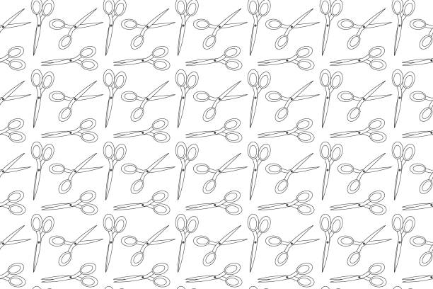 Back to School Scissors Pattern for Coloring Vector illustration of scissors in a seamless pattern, perfect for back-to-school-themed coloring books and educational activities. scissors cutting wrapping paper stock illustrations