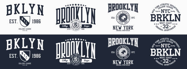 Brooklyn prints collection for t-shirt. New York, Brooklyn typography graphics for clothes design. Set of college style t-shirts, apparel and sportswear designs. Vector illustration.