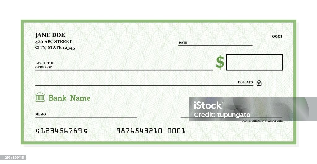 Bank Check Filep Blank Bank Check Vector Template Stock Illustration - Download Image ...