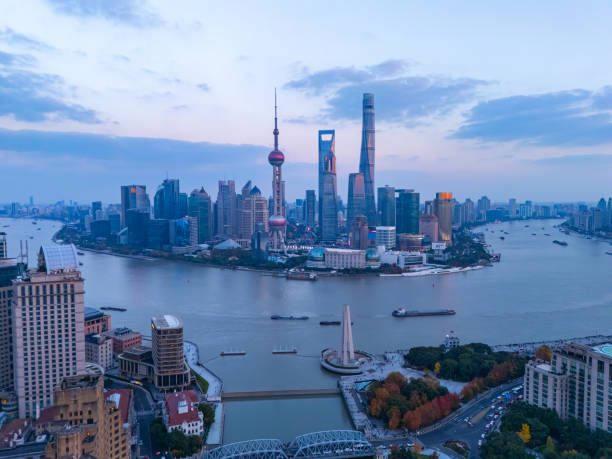 istock Aerial view of shanghai skyline at sunset 2194906521