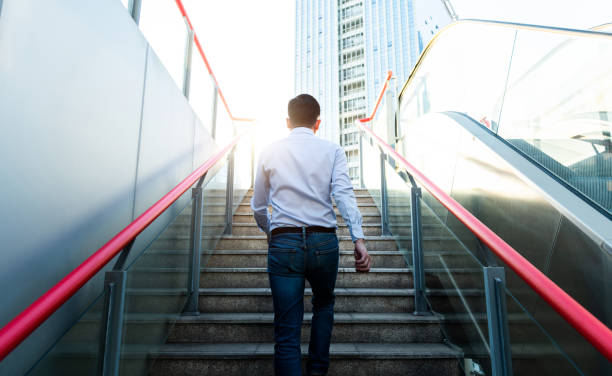 istock The businessman climbed up the stairs 2194919067