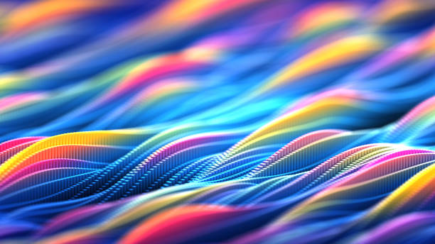 istock Futuristic colorful wavy motion background, rippled curved flowing pattern, with square shape particulars. 3d illustration. 2194922874