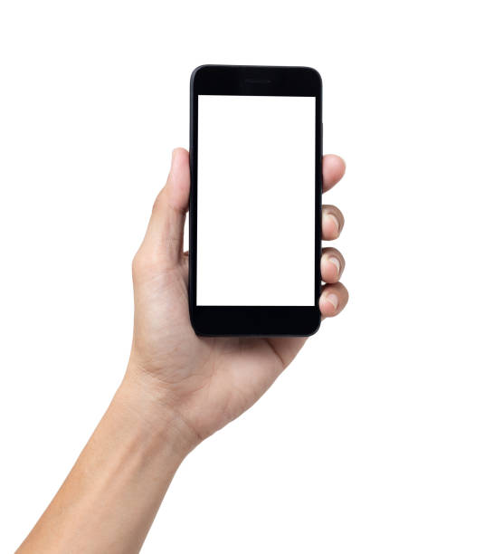 istock Hand man holding mock up mobile smartphone with blank screen isolated on white background with clipping path 2194923088