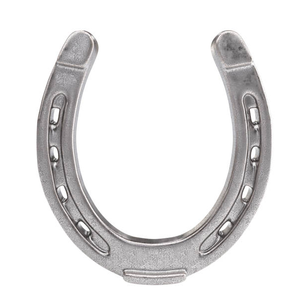 Old rusty 'lucky horseshoe' nailed to an old wooden door