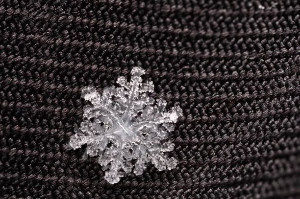 Snowflake Macro photo Fabric texture Black fabric  Dark background