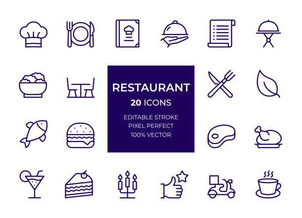 illustrations, cliparts, dessins animés et icônes de icônes de restaurant - prendre son repas