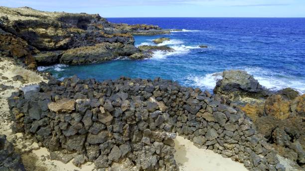 istock Volcanic rocks protecting a small beach in Lanzarote, Canary Islands 2194937785