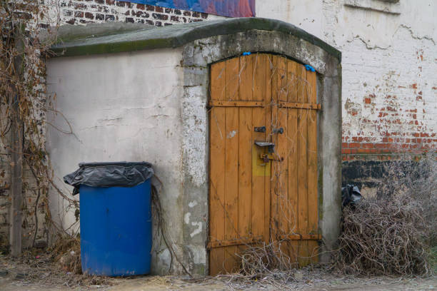 istock entrance with wooden doors to the railway basement. 2194938464