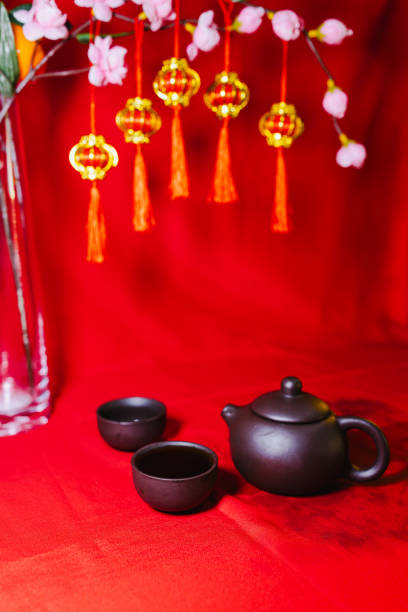 istock Traditional Chinese Tea Set On Red Background. 2194939999