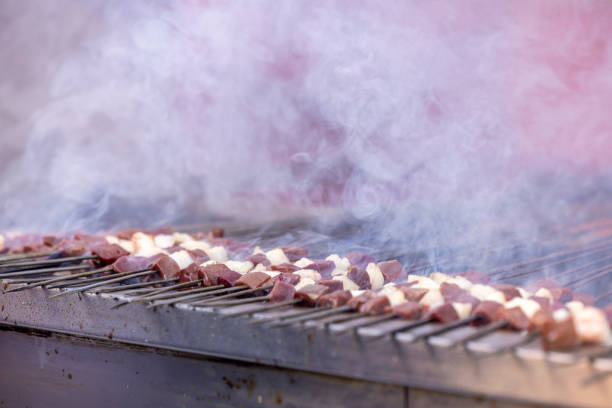 Grilled traditional Turkish liver kebab on a skewer