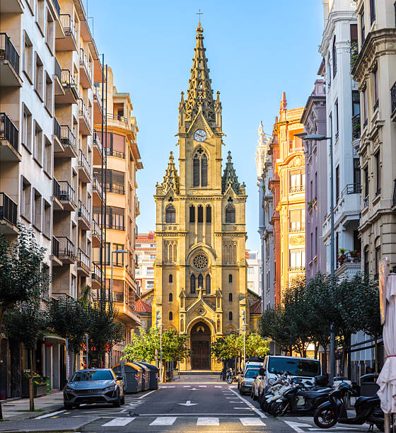 Main facade of San Ignacio church, view from Padre Larroca Street. San Sebastian. Basque Country, Spain.