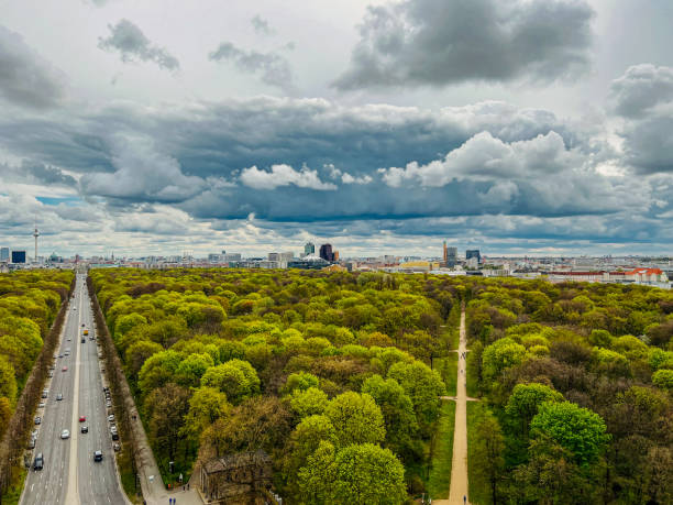 Incredible view of Berlin from Victory column with clouds