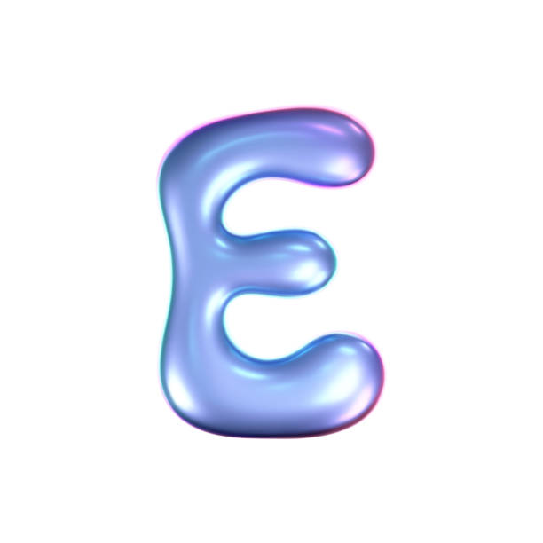 istock 3d holographic liquid letter E in y2k style isolated on a white background. Render of 3d neon inflated iridescent alphabet with rainbow effect. 3d vector y2k hologram letter 2194954684