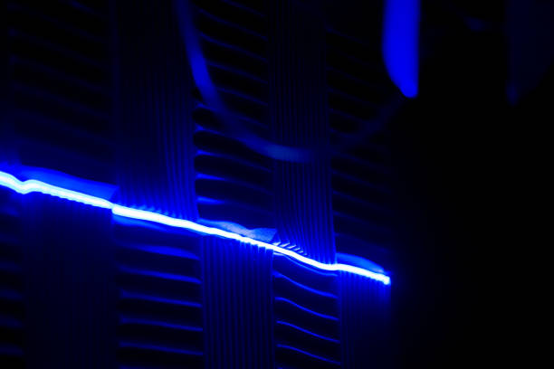 istock Blue LED strip light mounted on a wall with soundproof foam panels, creating a modern and vibrant aesthetic suitable for gaming setups, streaming, YouTube studios, or creative workspaces 2194961556