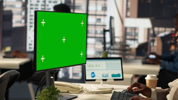 istock Woman at her desk working on data analysis next to mockup display 2194962747