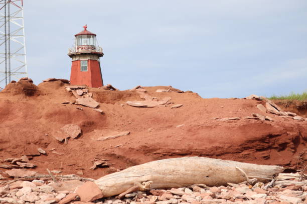 istock Red Lighthouse on red earth. Tignish shore at Prince Edward Island, Canada 2194967345