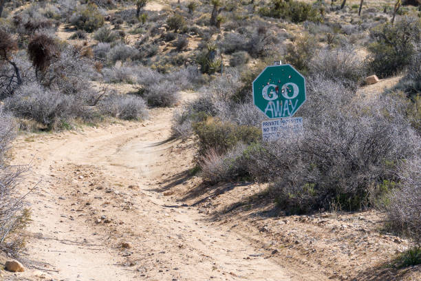 Go away private property sign in the desert. No trespassing.