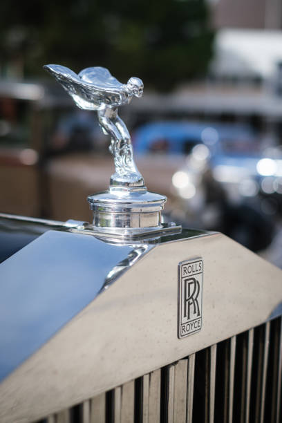 Lisbon, Portugal - October 15, 2023: The Spirit of Ecstasy Sculpture bonnet mascot on Rolls-Royce Phantom III vintage classic retro car luxury vehicle