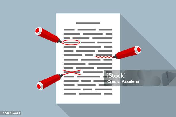 Document With Red Markings And Markers Text Checking And Editing Stock ...