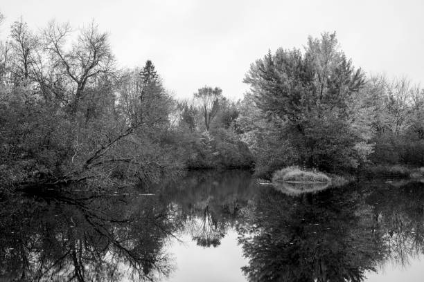 Scenery of St Charles River in Autumn, Wendake, Quebec, Canada