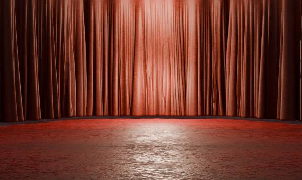 Curtain scene, curved stage, 3D illustration