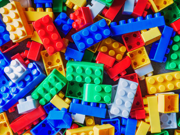 istock Building block toy with colorful blocks bricks toy, Top view 2195003004