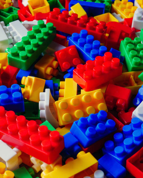 istock Building block toy with colorful blocks bricks toy, Top view 2195003045