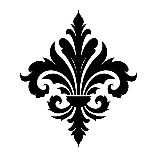ilustrații de stoc cu model floral clasic de damasc în alb-negru, design decorativ simetric ideal pentru fundaluri, imagini de fundal, textile, tapițerie, perdele și îmbrăcăminte - damask