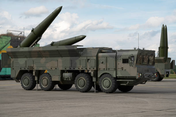 istock Iskander: SS-26 Stone- short-range land-based ballistic missile (SRBM) on a mobile vehicle platform with a TEL-type launcher 2195012789