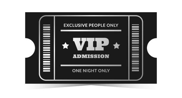 istock Silver vip admission template. Cinema, theater, casino, concert, opera, ballet, performance chrome design. Metal gradient text, black ticket, barcode. Vector illustration on white background 2195013319