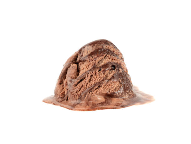 istock Melted chocolate ice cream isolated, real melting cocoa icecream drops, chocolate ice stain 2195017594