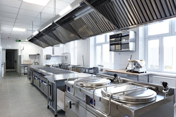 istock Modern commercial kitchen featuring stainless steel equipment and ample workspace 2195018478