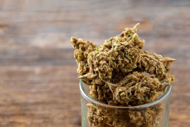 istock Dried cannabis flowers on wooden background 2195019087