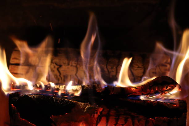 istock Close up of flames on logs in a fireplace 2195020802