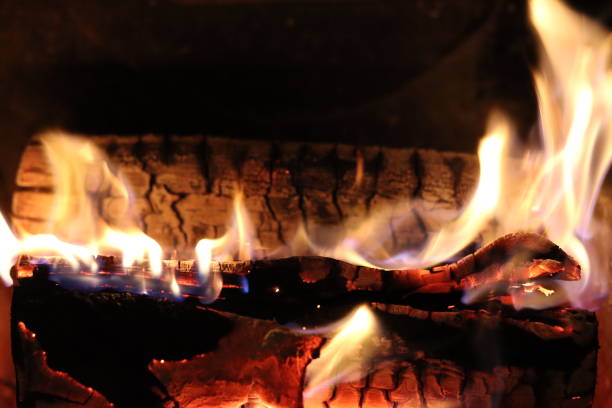 istock Close up of flames on logs in a fireplace 2195020894