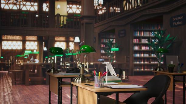 istock Traditional library with grand interiors featuring bookshelves and study areas 2195020958