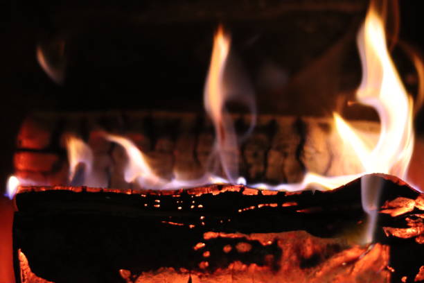 Close up of flames on logs in a fireplace