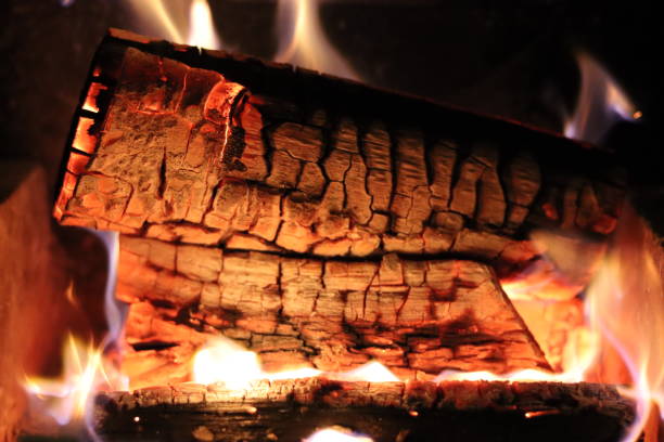 istock Close up of flames on logs in a fireplace 2195021474