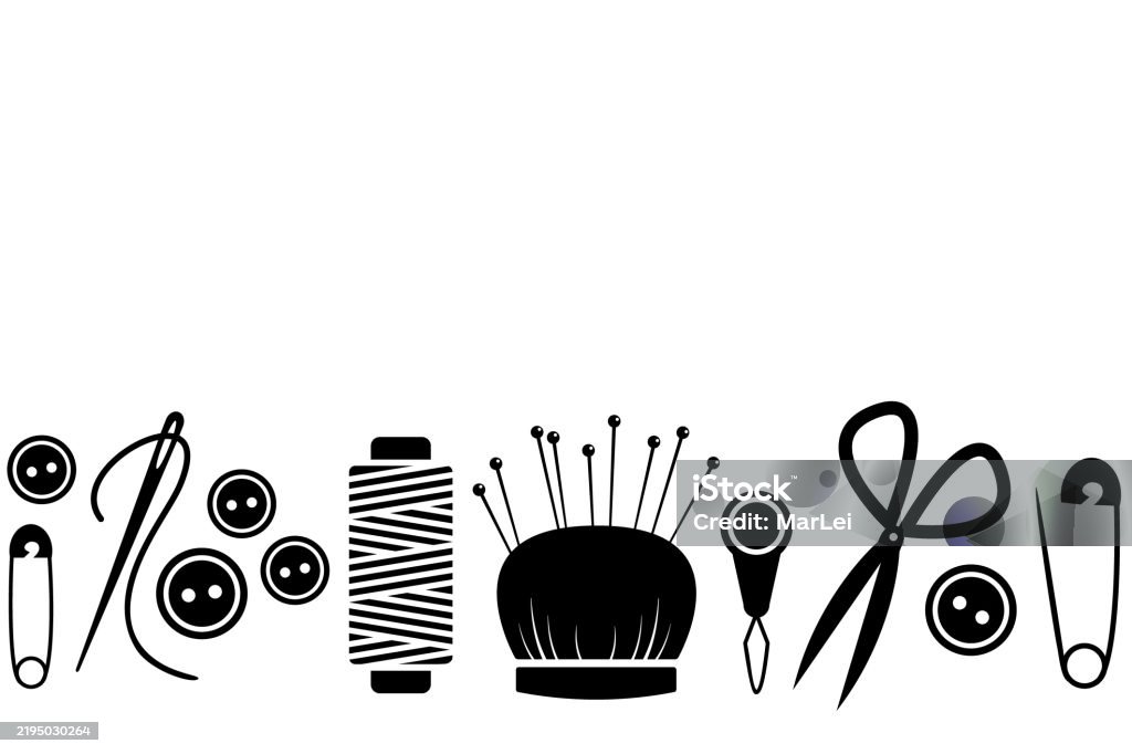 Sewing Border Vector Sewing Kit Seamless Border Design Element Stock Illustration - Download ...