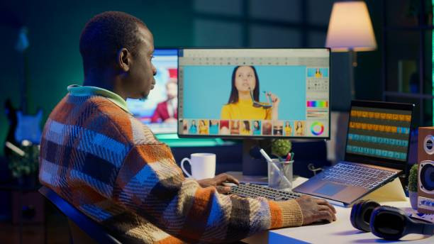 istock Freelance graphic designer working from home office on editing photos 2195030340